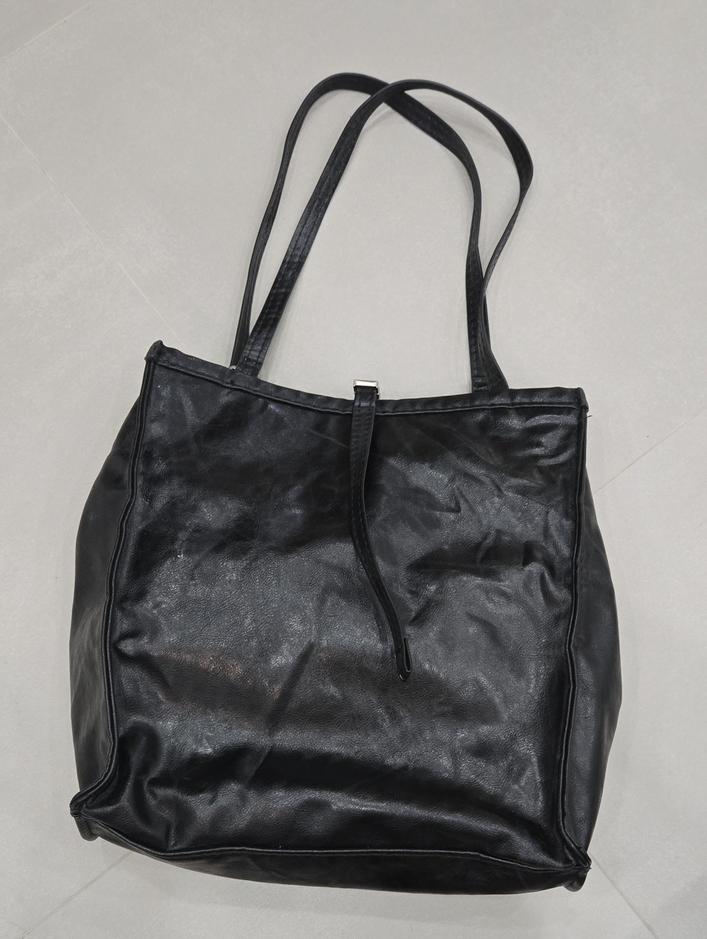 Zara Classic Black Faux-leather Tote Bag With Dual Shoulder Straps Big Capacity